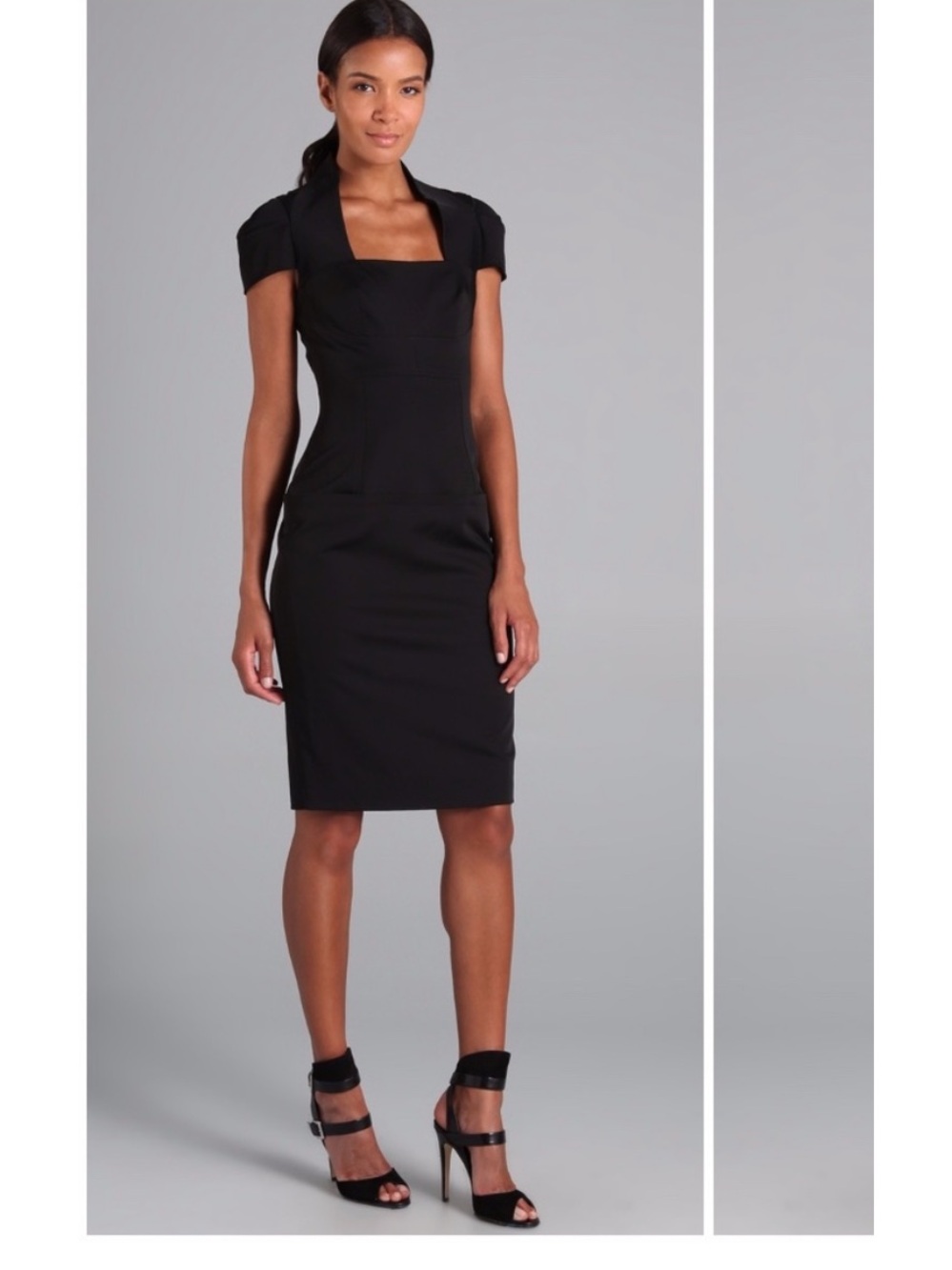 Lela Rose Square Neck Cap Sleeve Black Dress 4